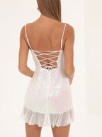 Philippa | Pink Sequin Slip Dress With Ruffle Hem