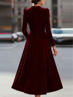 Albane | A-Line Long-Sleeve Velvet Midi Wedding Guest Dress