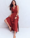 Felicity | Draped Babydoll Jersey Maxi Dress Rich Chestnut