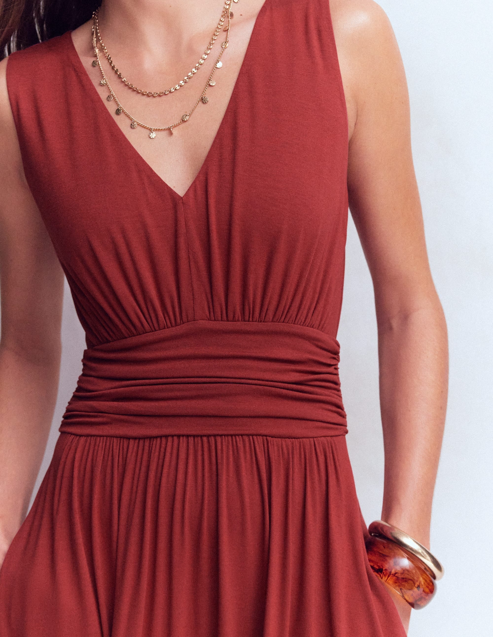 Felicity | Draped Babydoll Jersey Maxi Dress Rich Chestnut