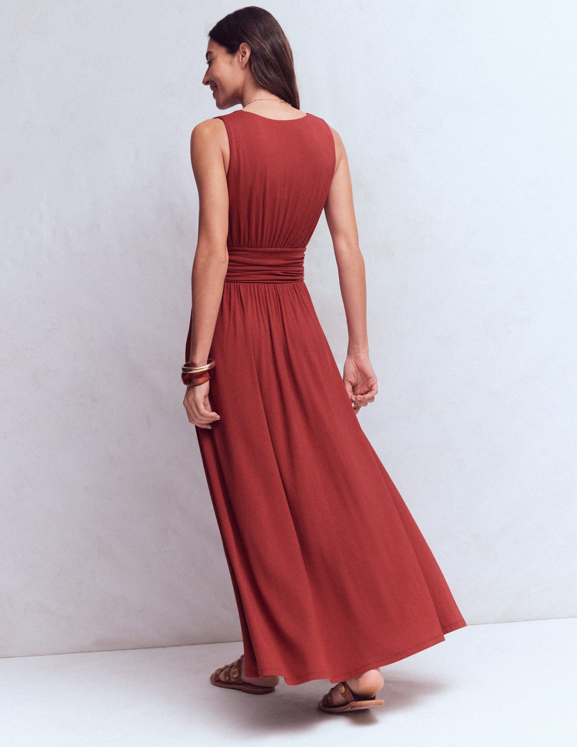 Felicity | Draped Babydoll Jersey Maxi Dress Rich Chestnut