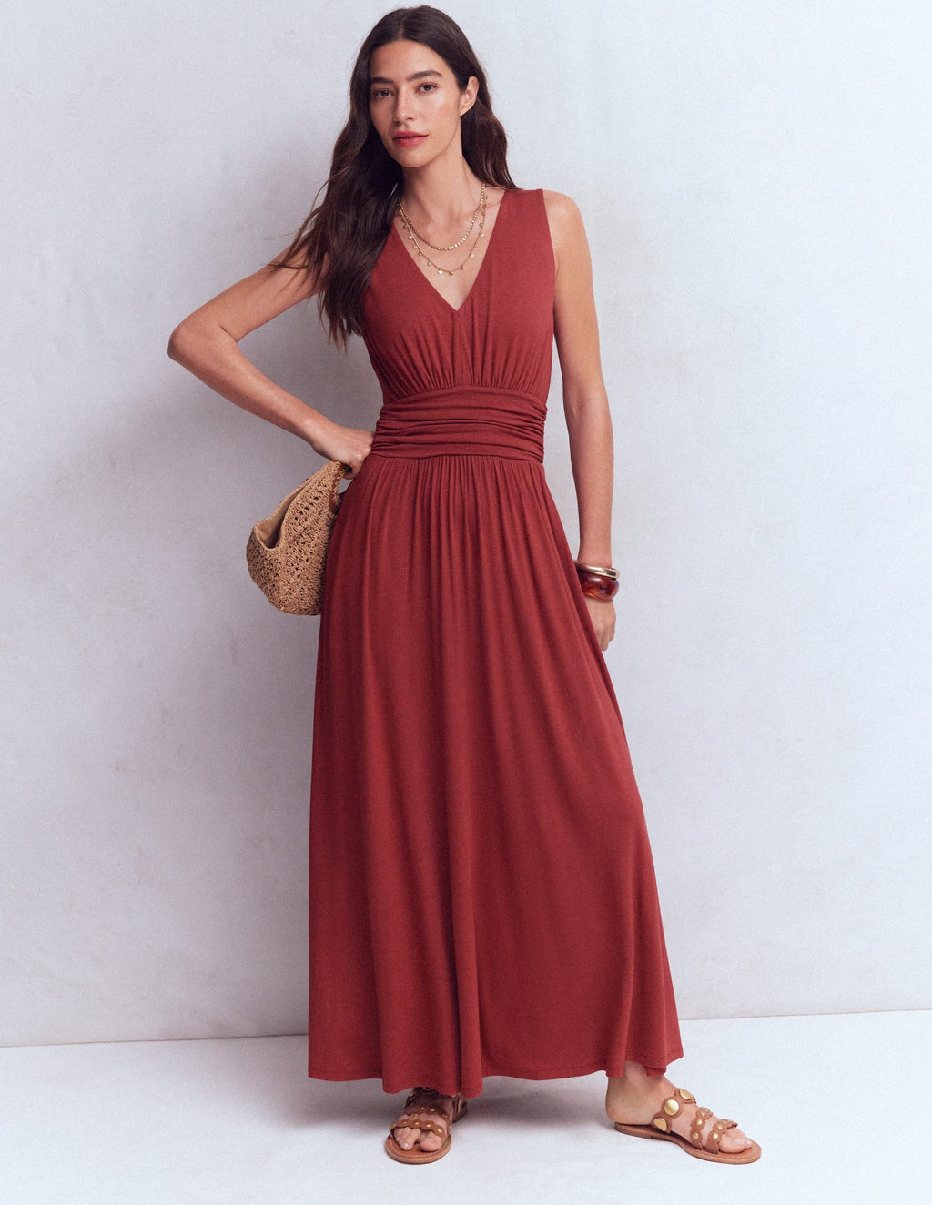 Felicity | Draped Babydoll Jersey Maxi Dress Rich Chestnut