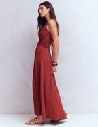 Felicity | Draped Babydoll Jersey Maxi Dress Rich Chestnut