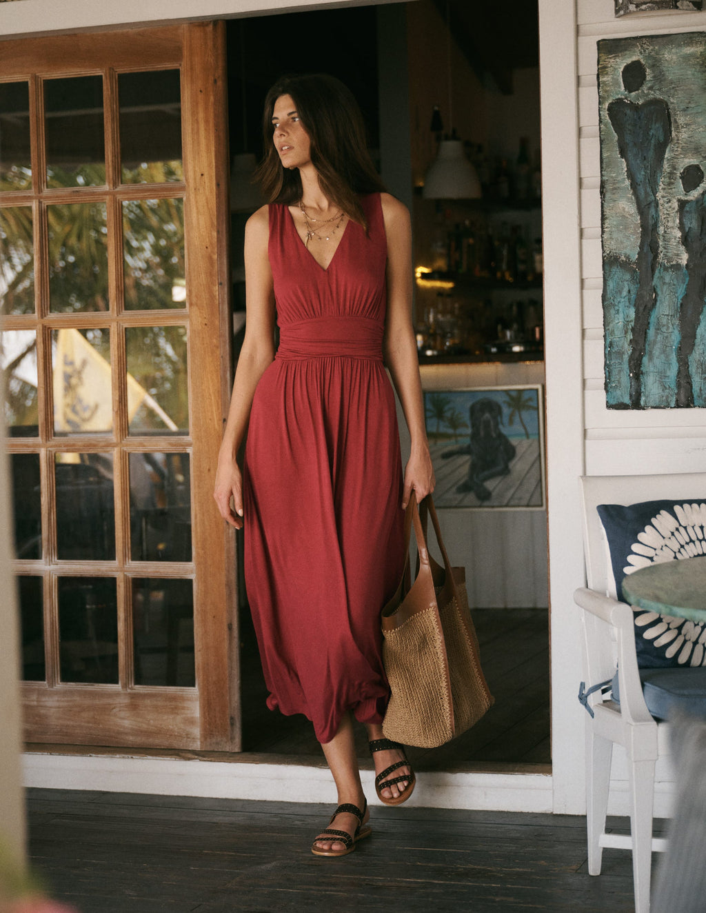 Felicity | Draped Babydoll Jersey Maxi Dress Rich Chestnut