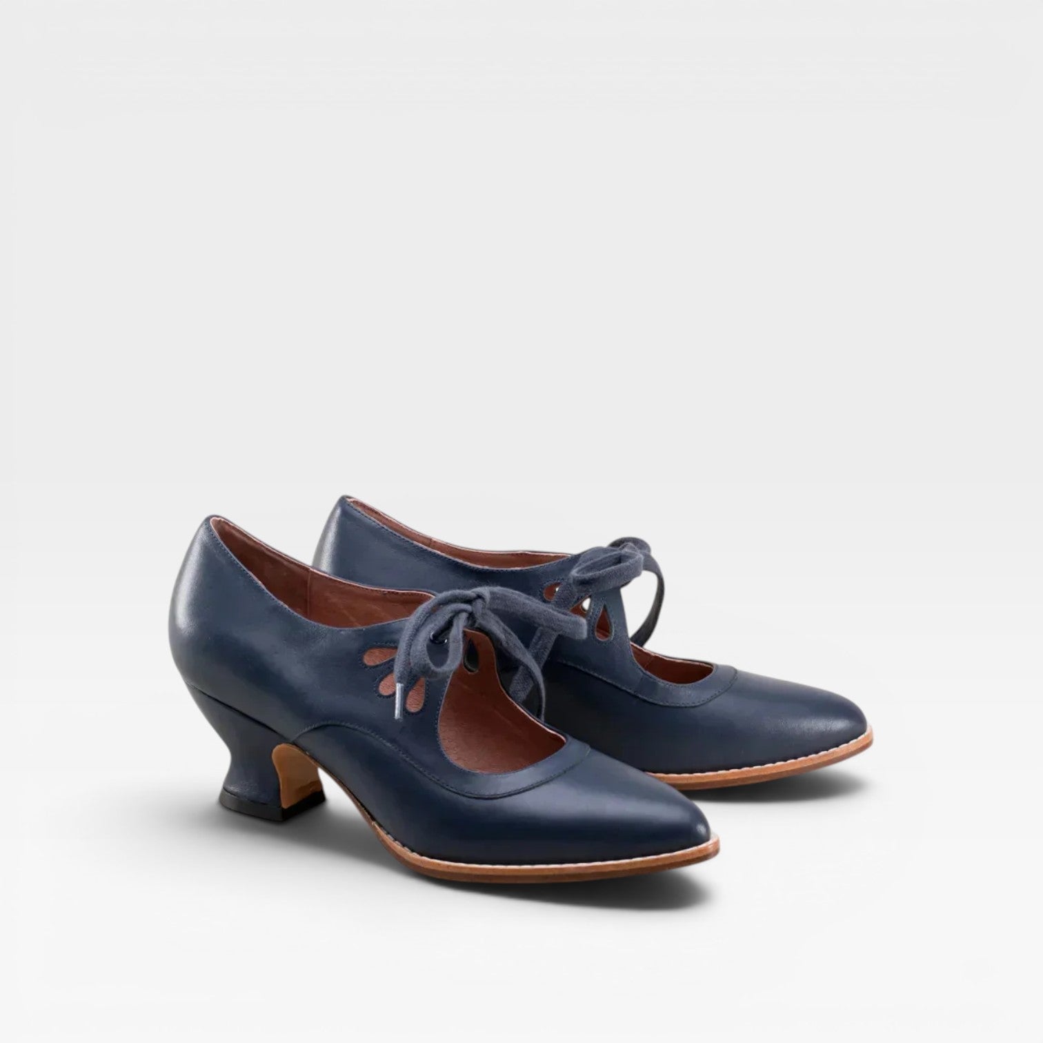 Camille | Silver Low Heel Lace-Up Leather Pumps