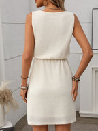 Liliana | Women's Waffle Knit Drawstring Mini Tank Dress