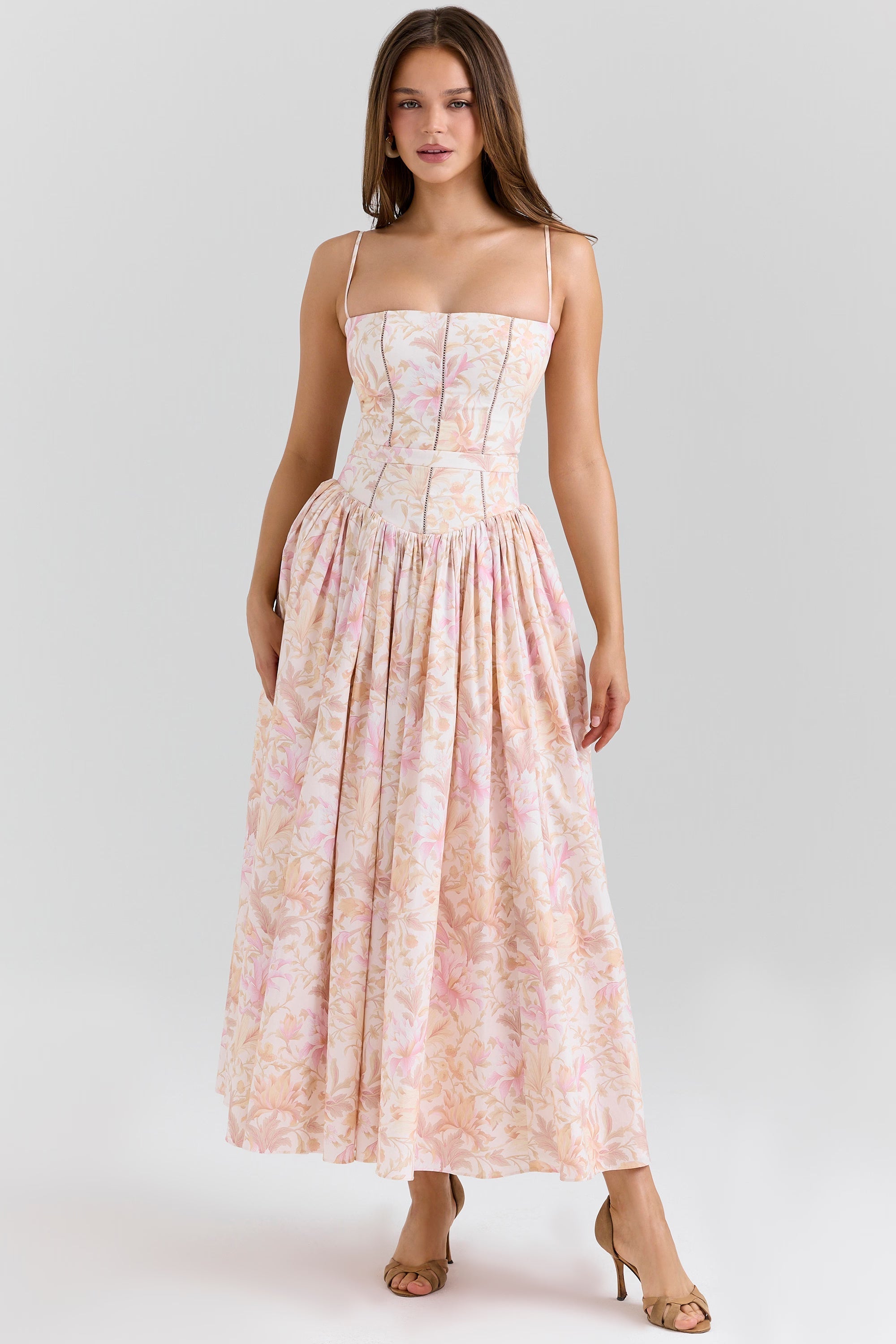 Quintessa | Corset Spaghetti Strap Midi Dress Summer Garden