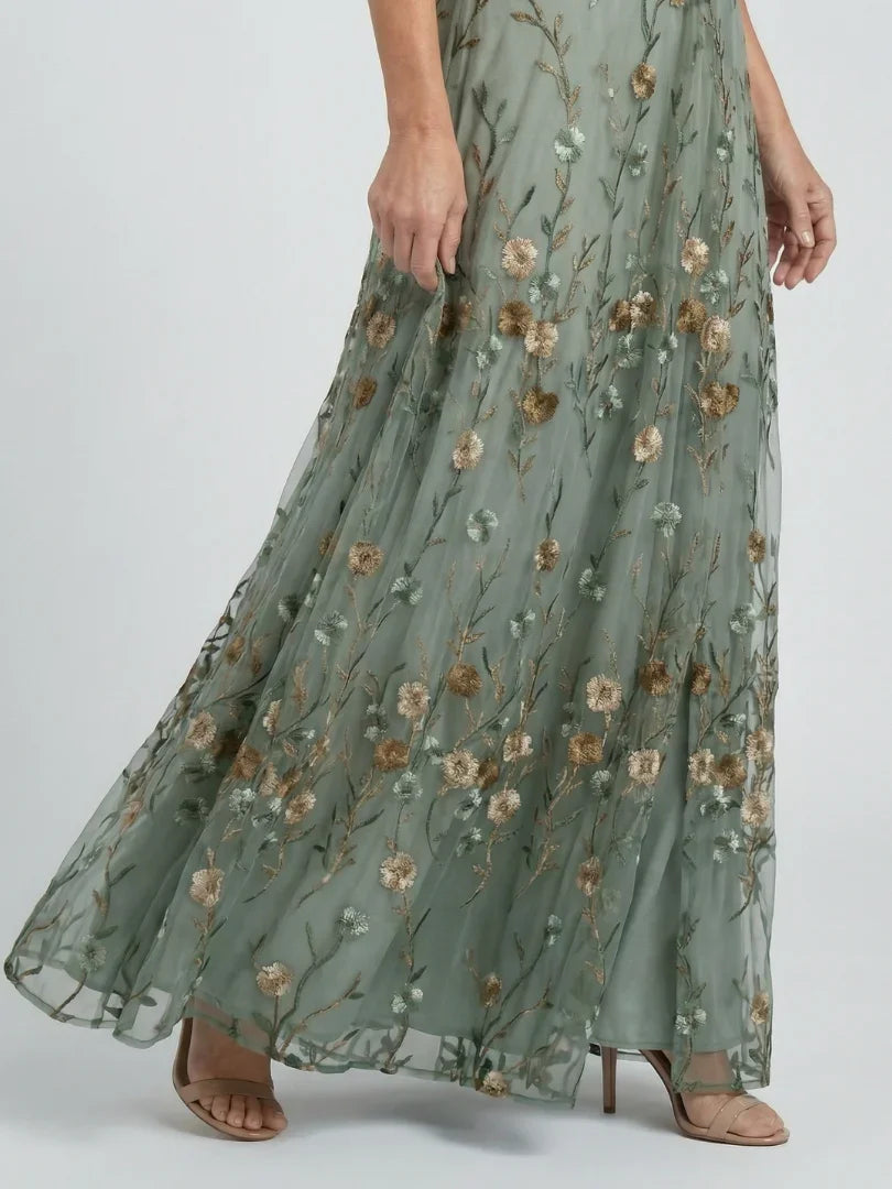 Bridget | Floral Embroidered Drop Waist Maxi Occasion Dress