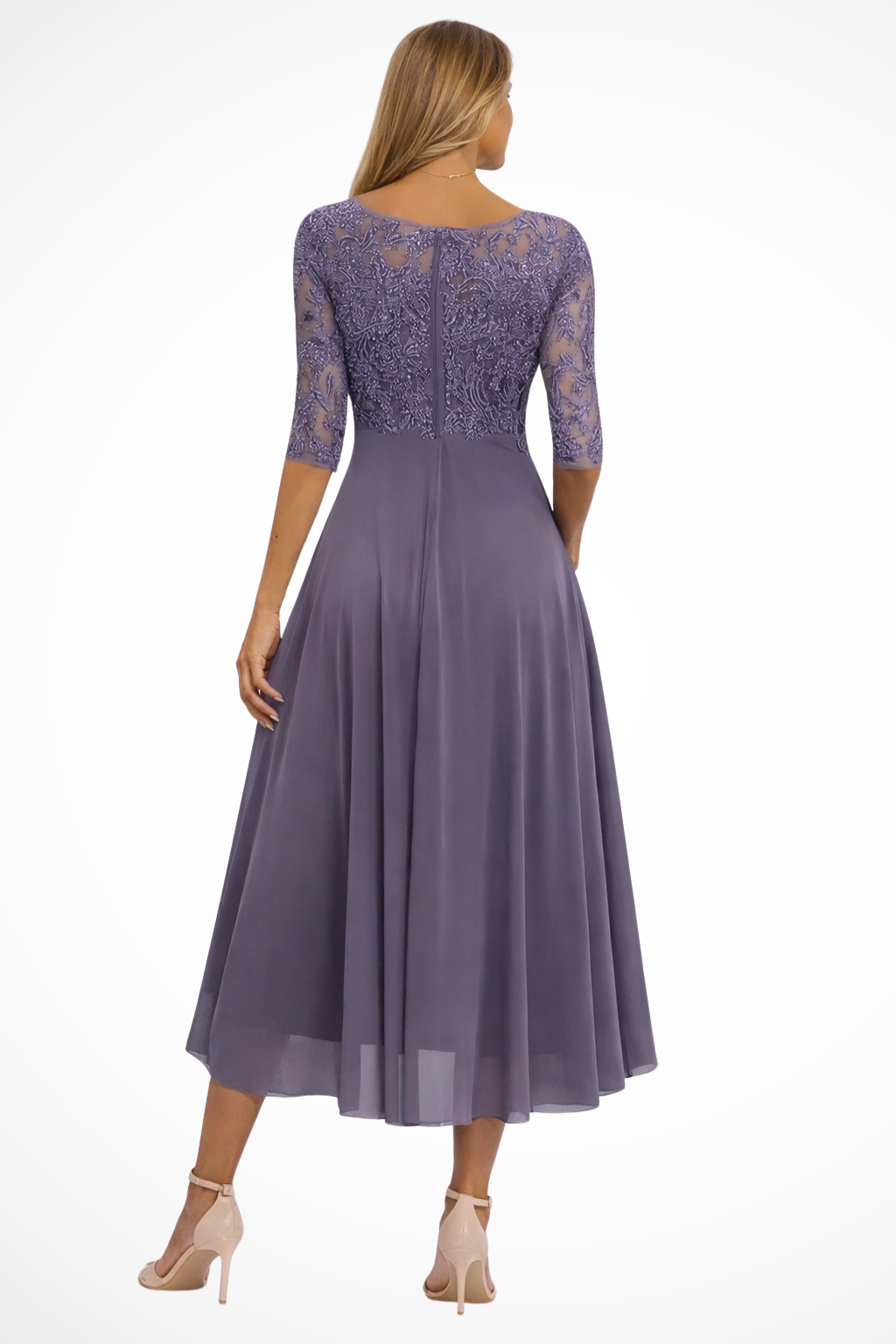 Edith | Women Long Sleeve Chiffon Midi Wedding Guest Dresses
