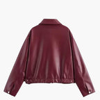 Lucinda | Women Leather Bomber Jacket in Burgundy