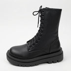 Delia | Black Leather Platform Chelsea Combat Boots