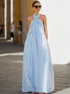 Verena | Halter Neck Striped Maxi Garden Party Dress