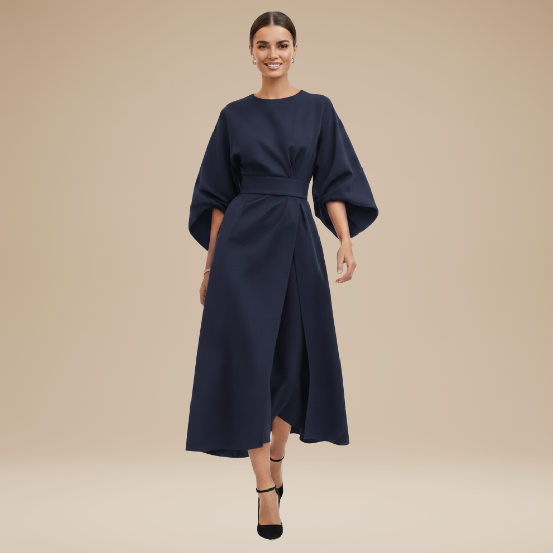 Felicity | Wide Sleeve Wrap Midi Dress For Weddings & Occasions