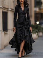 Mirabelle | Pleated Satin Maxi Dress With Ruffle Details