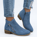 Dominique | Low Heel Black Brown Leather Ankle Boots — Blue