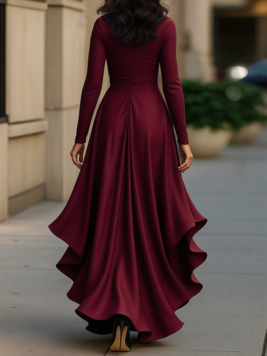 Mirabelle | Pleated Satin Maxi Dress With Ruffle Details