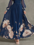 Honorine | Pleated Floral Sheer Sleeve Maxi Occasion Dress