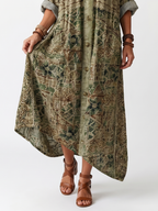 Rosalind | Boho Embroidered Pocket Midi Dress Green Relaxed
