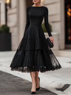 Giselle | Long Sleeve Tiered Lace A-Line Occasion Midi Dress