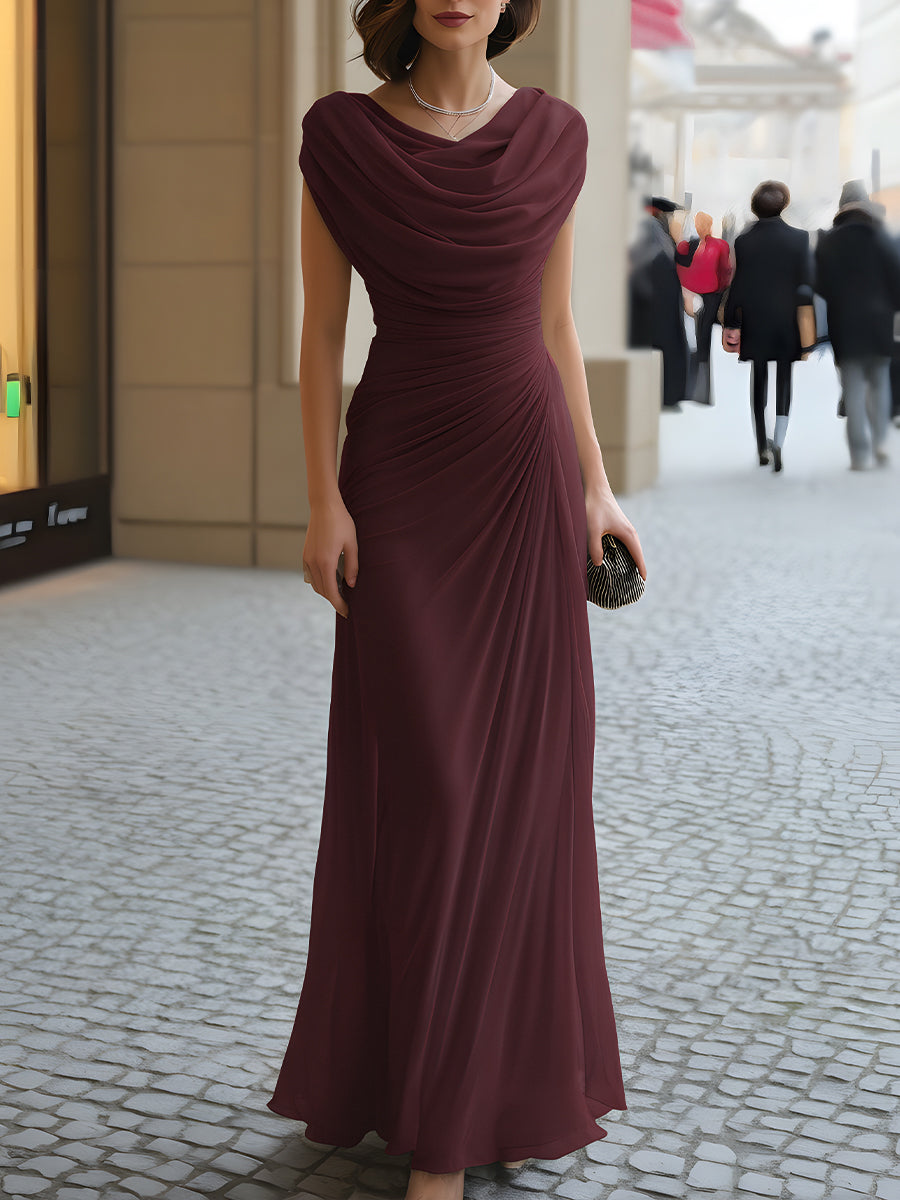 Rosalind | Draped Cowl Neck Ruched Maxi Evening Dress