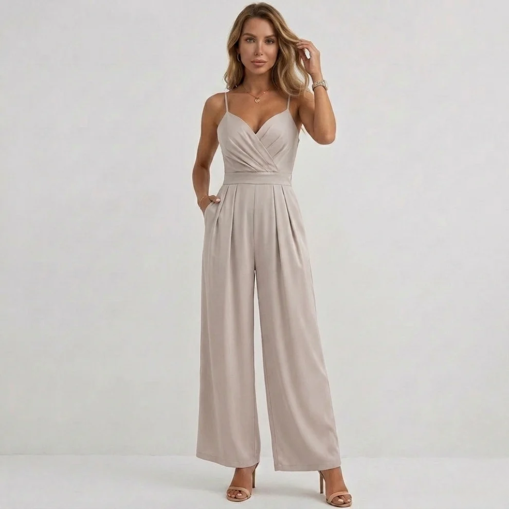 Camille | Wide Leg Pleated Casual Jumpsuit With Tie Waist