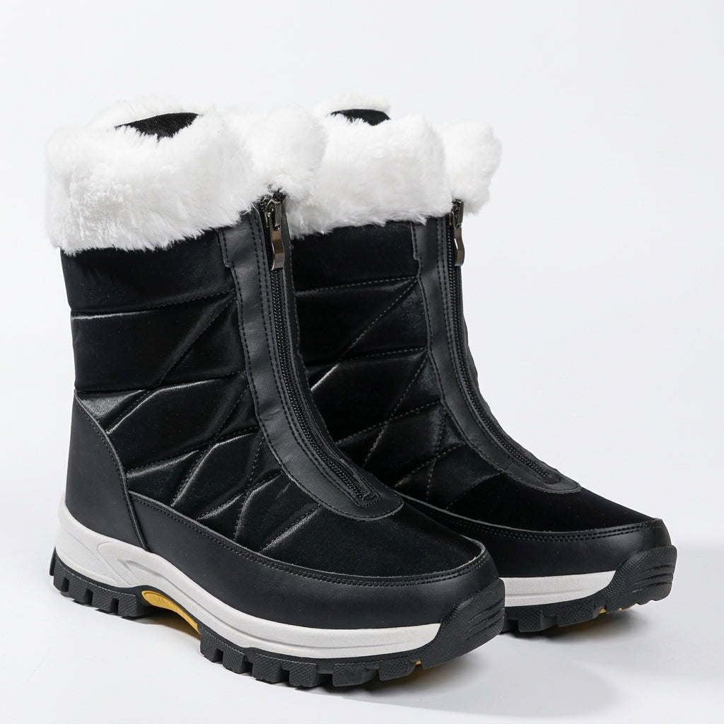 Seraphina | Black Brown Flat Heeled Ankle Boots Faux Fur — Black