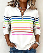 Apolline | Zip Up Sweatshirt No Hood Striped Sporty Casual