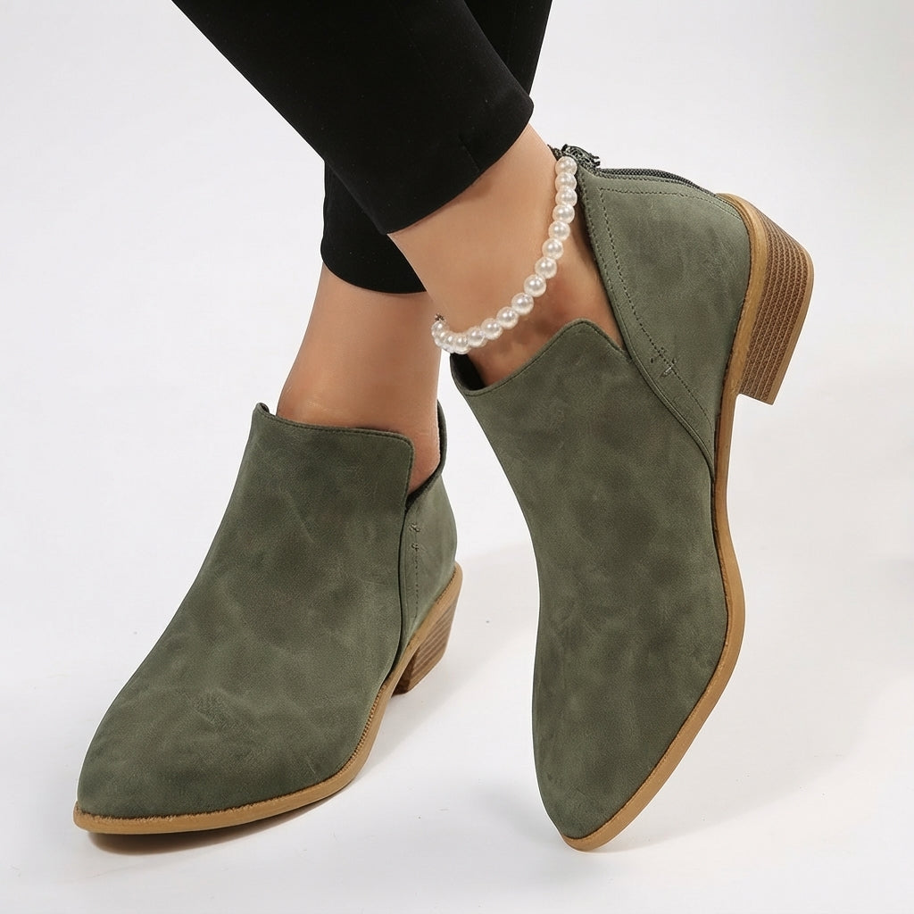 Sylvie | Black Leather Low Heel Flat Ankle Boots