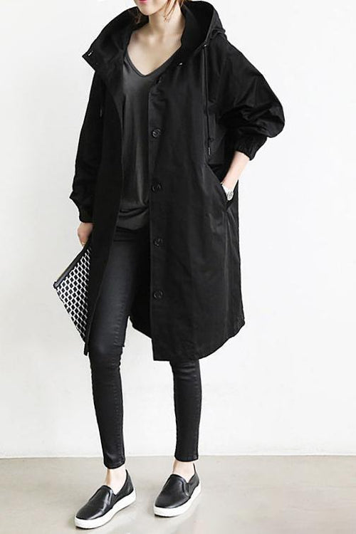 Lavinia | Longline Hooded Wool Winter Coat Black Fur Puffer