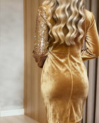 Apolline | Long Sleeve Sequin Velvet Mini Dress Green Silver White