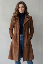Solene | Womens Longline Coat Tailored Suede-Effect Winter