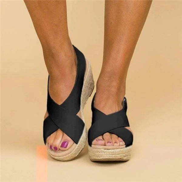 Felicity | Cross Strap Espadrilles Wedge Sandals