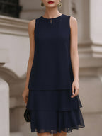 Eulalie | Sleeveless Tiered Pleated Chiffon Shift Cocktail Dress