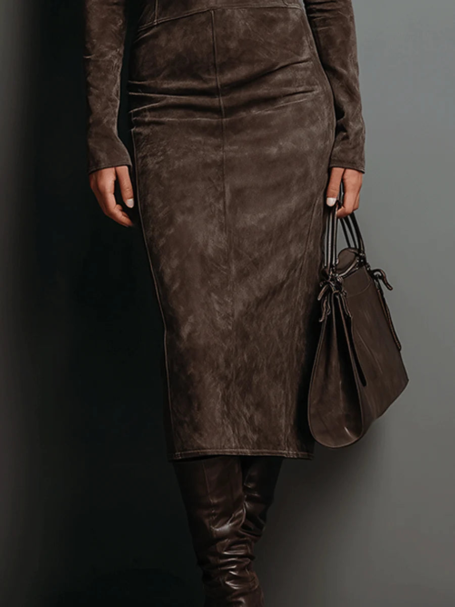 Isadora | Summer Midi Dress In Suede-Look Finish For Work & Events