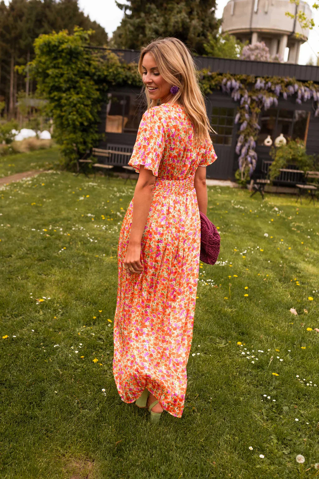 Francesca | V-Neck Flutter Sleeve Ruched Waist Floral Maxi Dress