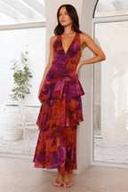 Penelope | Long Sleeve V-Neck Layered Wedding Guest Maxi Dress