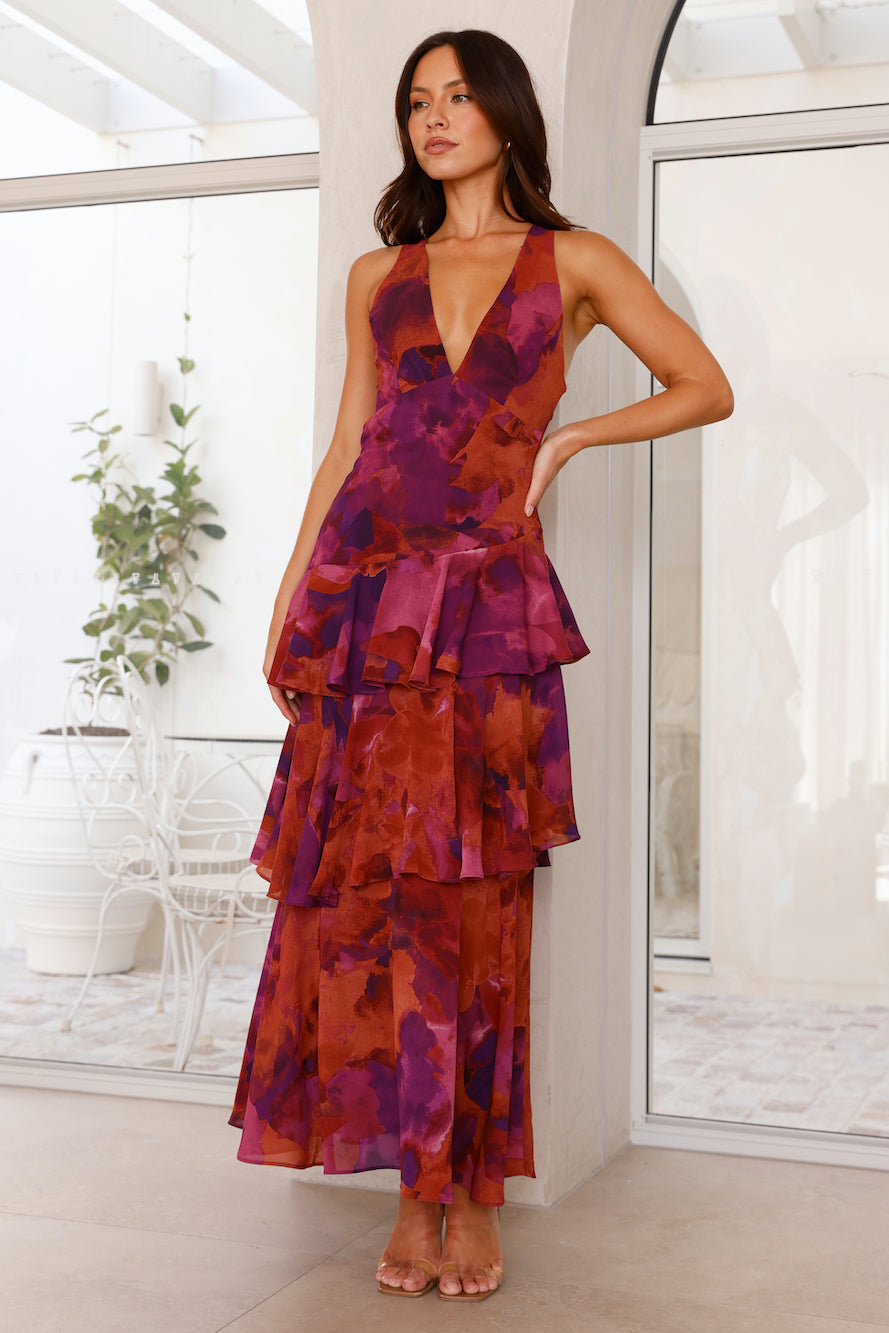 Penelope | Long Sleeve V-Neck Layered Wedding Guest Maxi Dress