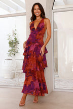 Penelope | Long Sleeve V-Neck Layered Wedding Guest Maxi Dress