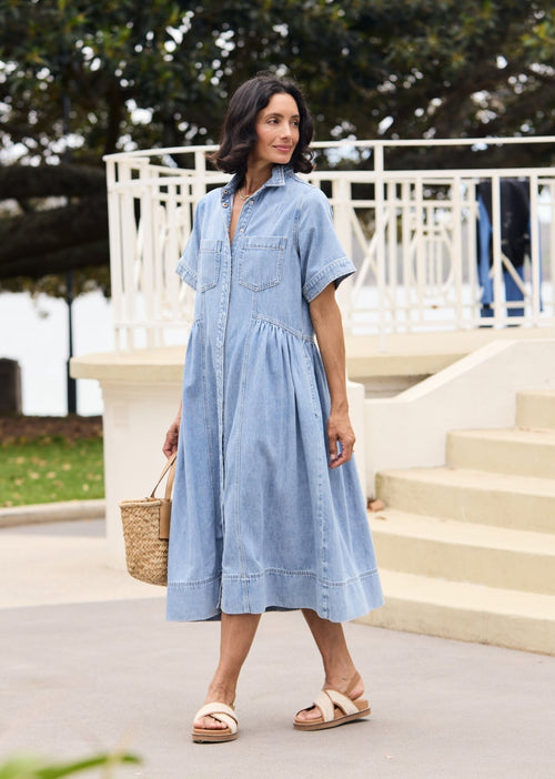 Cordelia | Relaxed Denim Shirtdress Midi Casual Day Dress