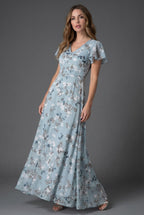 Esmee | Winter Wedding Guest Dresses Floral Maxi Flutter Sleeve