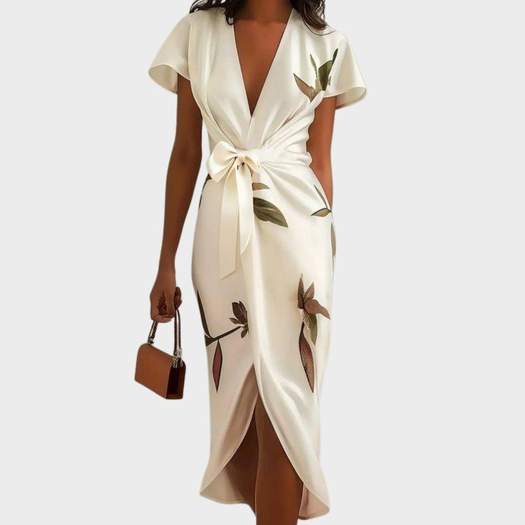 Cordelia | Wrap V-Neck Leaf Print Occasion Dress