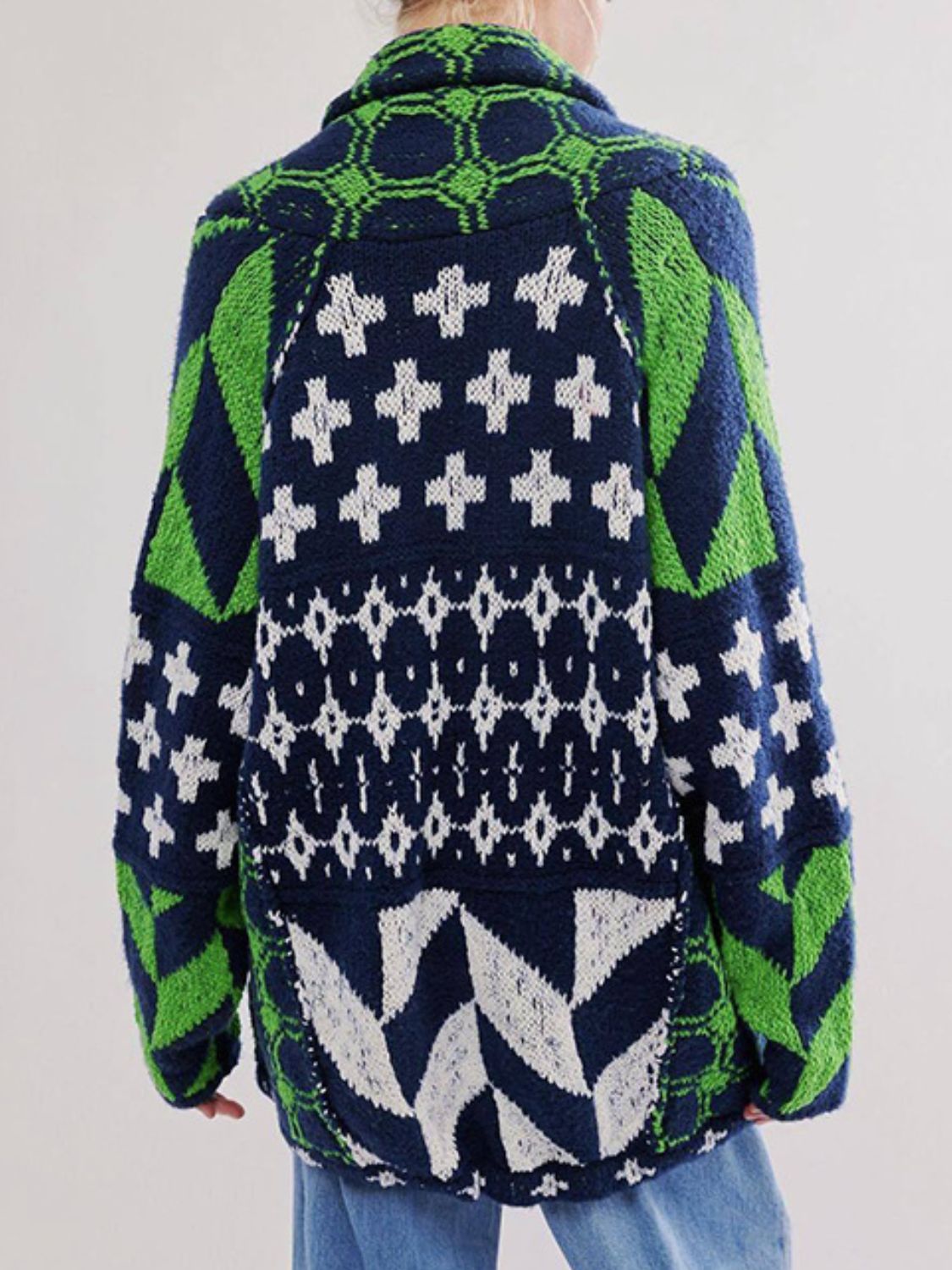 Marguerite | Oversized Cardigan Sweater with Jacquard Diamond Knit
