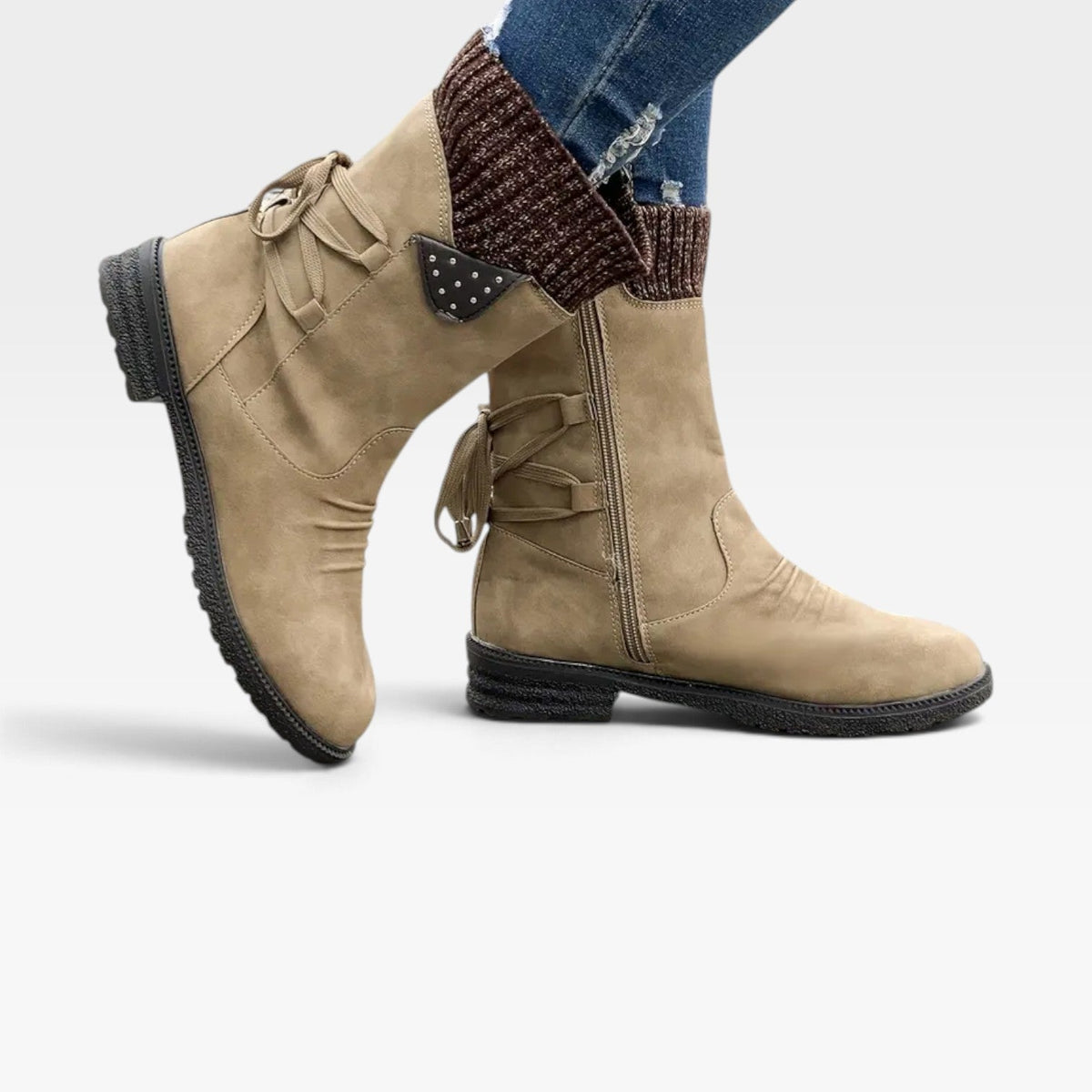 Josephine | Warm Fur Lined Winter Boots For Women — Khaki
