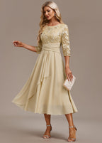 Henriette | Gold Sequin Dress Flowing Chiffon Occasion — Champagne Gold