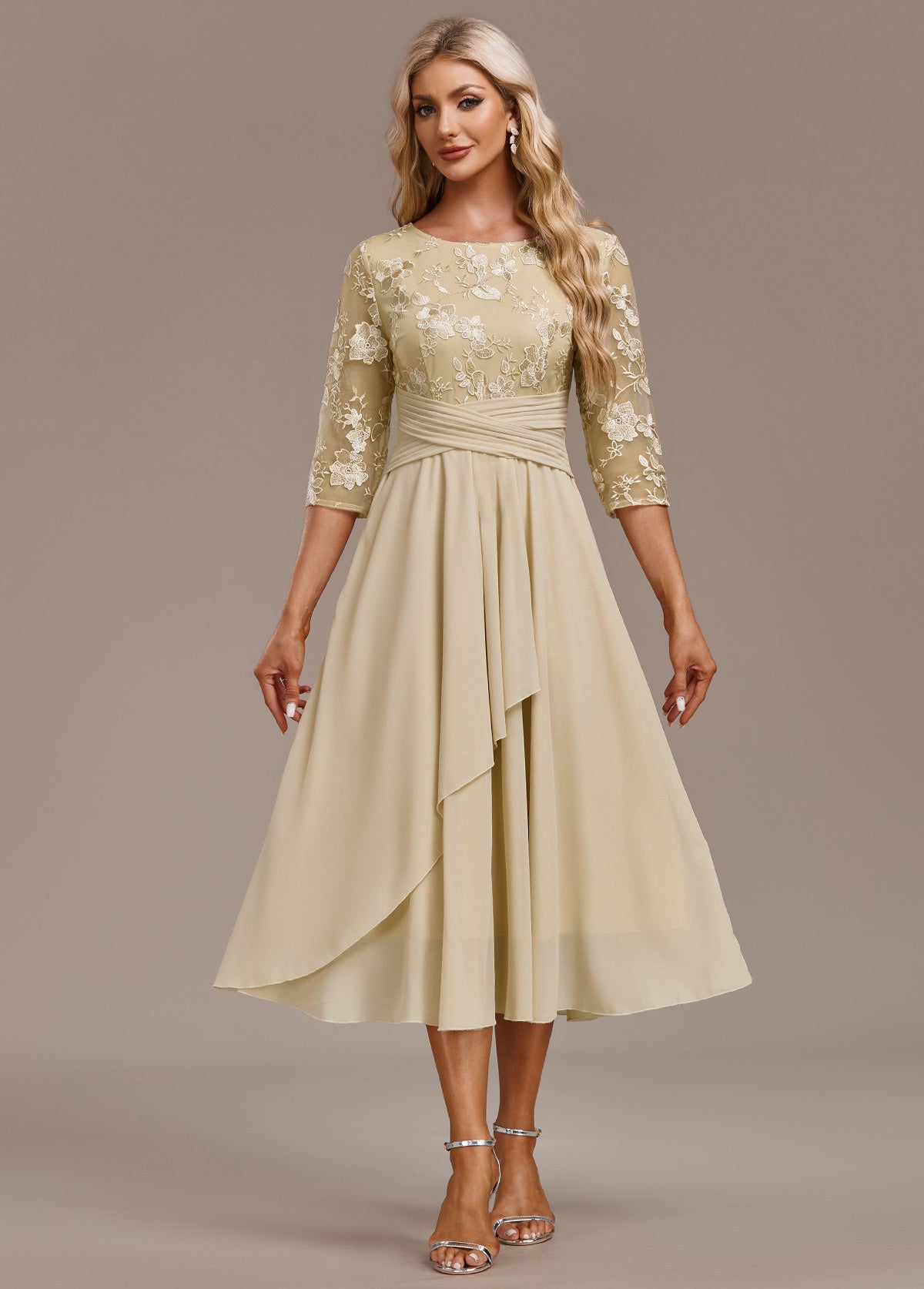 Henriette | Gold Sequin Dress Flowing Chiffon Occasion