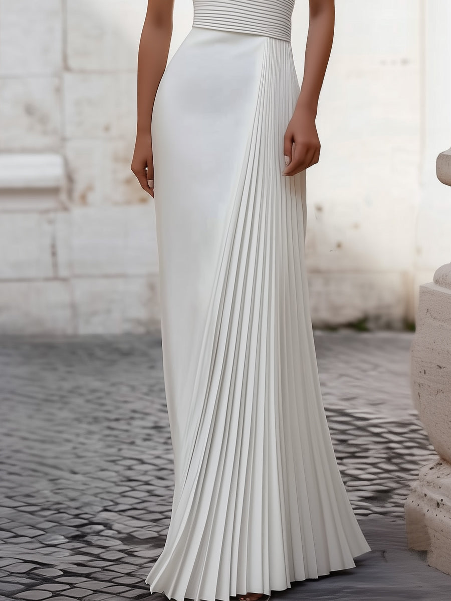 Henriette | Halter Neck Pleated Satin Wedding Guest Maxi Gown