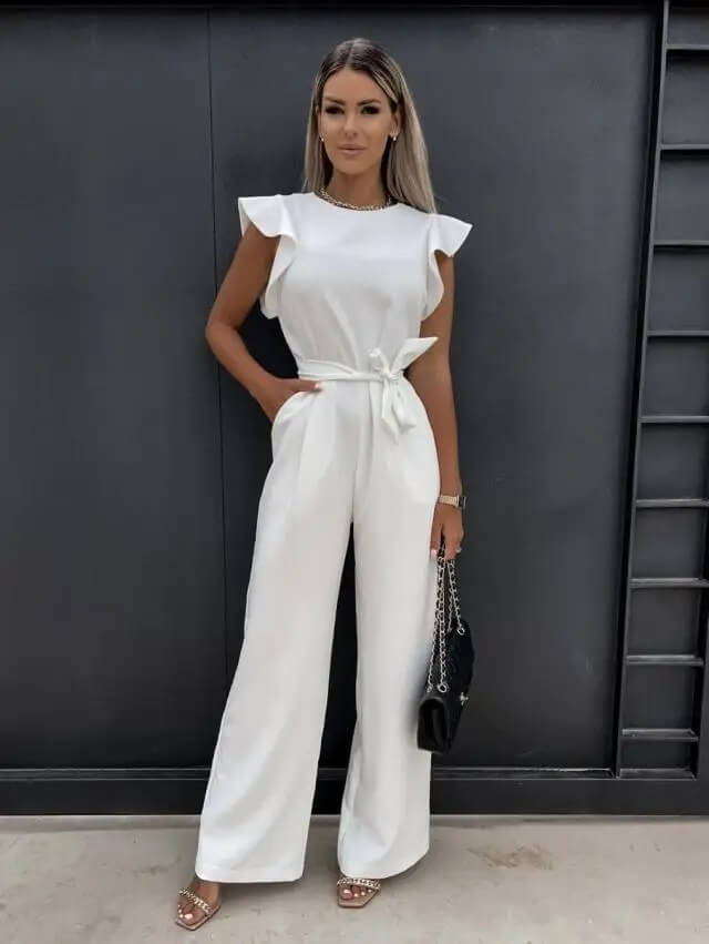 Ophelia | Belted Wide Leg Jumpsuit With Butterfly Sleeves