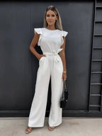 Ophelia | Belted Wide Leg Jumpsuit With Butterfly Sleeves