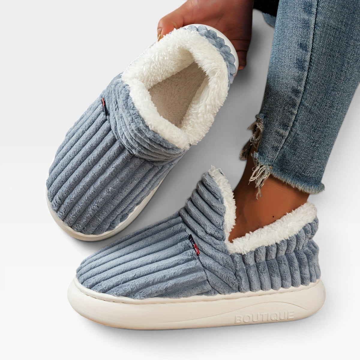 Ursula | Winter Chunky Brown Slipper Boots For Cosy Days — Grey