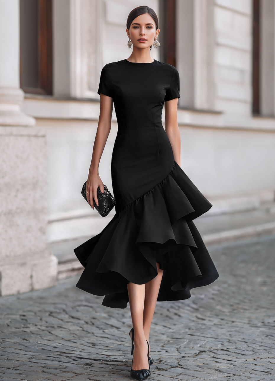 Flavie | Tailored Ruffle Evening Wedding Guest Midi Dress